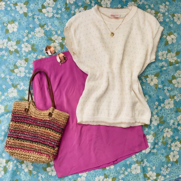 90s Magenta Silk Crepe Satin Mini Skirt - Picture 1 of 11